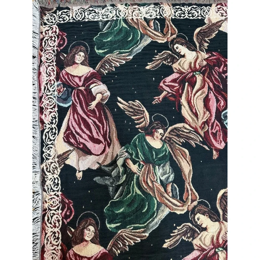 Goodwin Weavers Woven Cotton Angel Tapestry Throw Blanket Black 66x43 Celestial